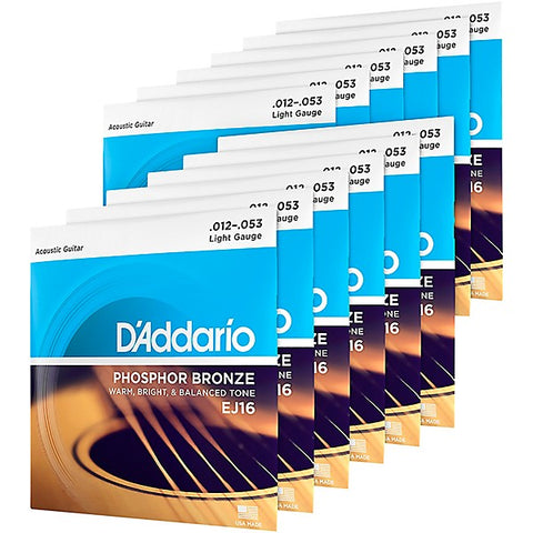 D'Addario EJ16-12P Phosphor Bronze Light Acoustic Guitar Strings 12-Pack